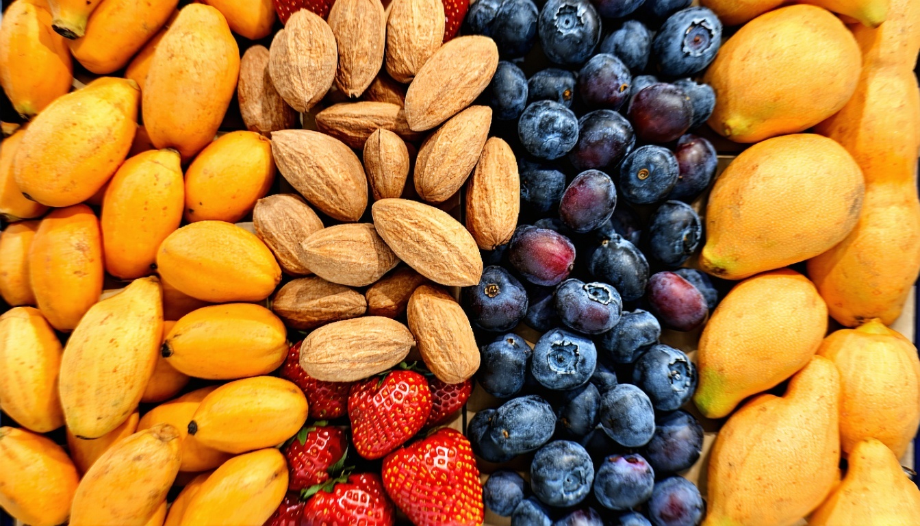 Variedad de frutos secos en exhibición